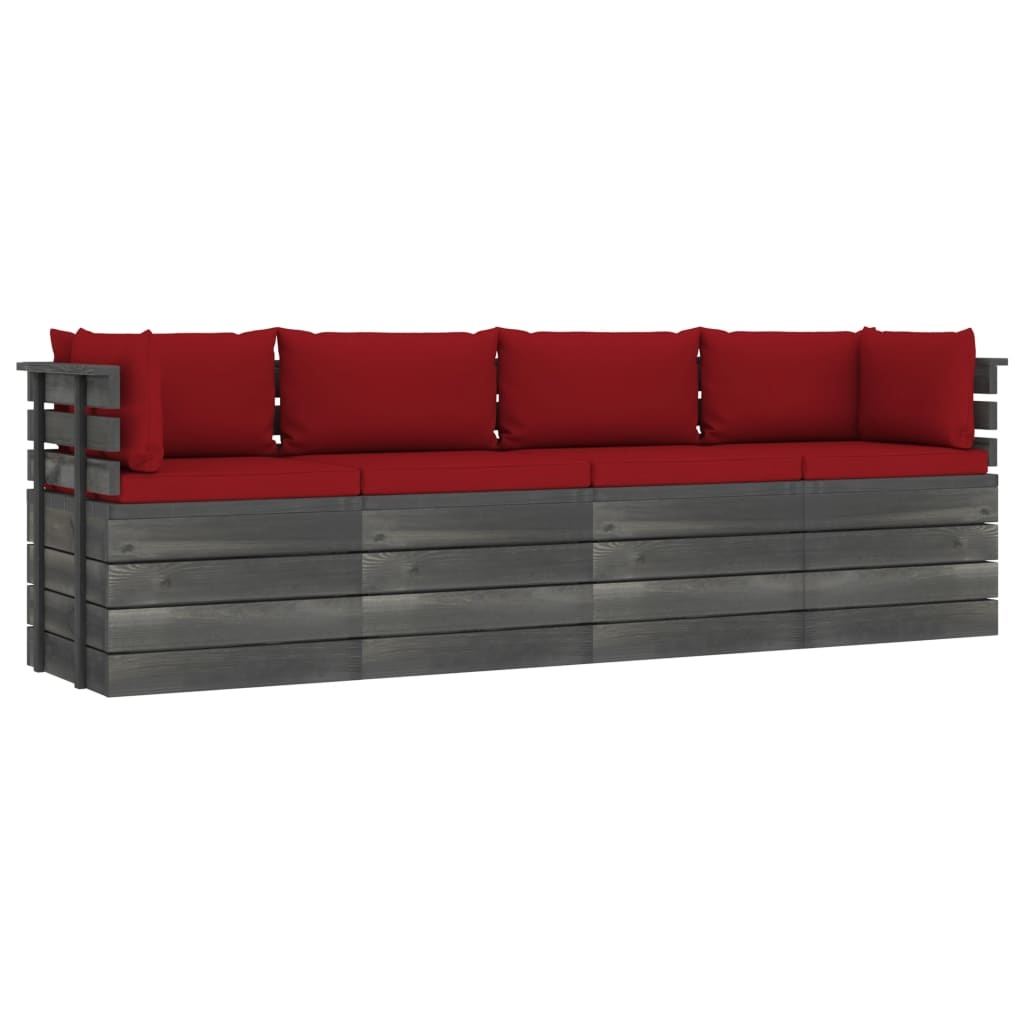 VidaXL Tuinbank 4-zits met kussens pallet massief grenenhout