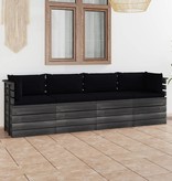 VidaXL Tuinbank 4-zits met kussens pallet massief grenenhout