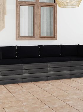 VidaXL Tuinbank 4-zits met kussens pallet massief grenenhout