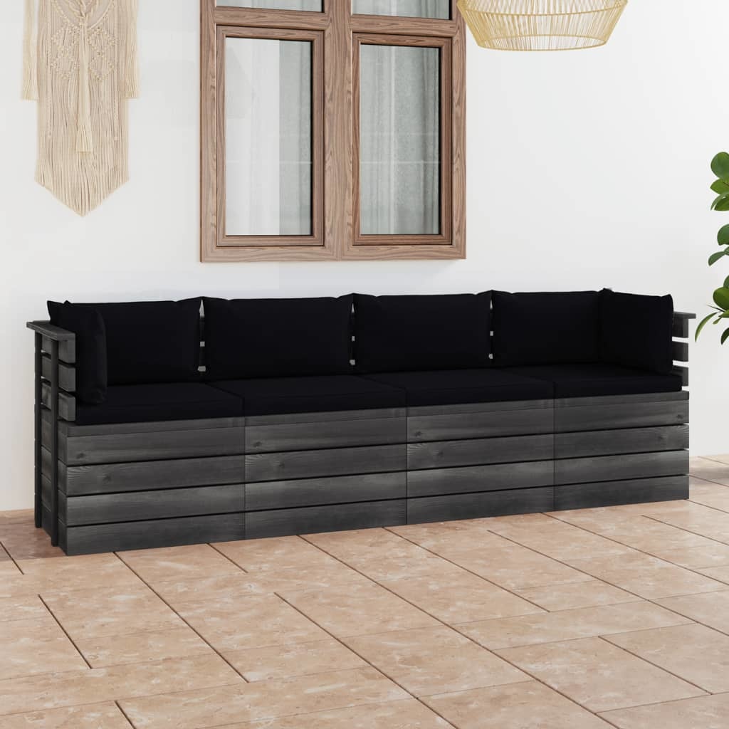 VidaXL Tuinbank 4-zits met kussens pallet massief grenenhout
