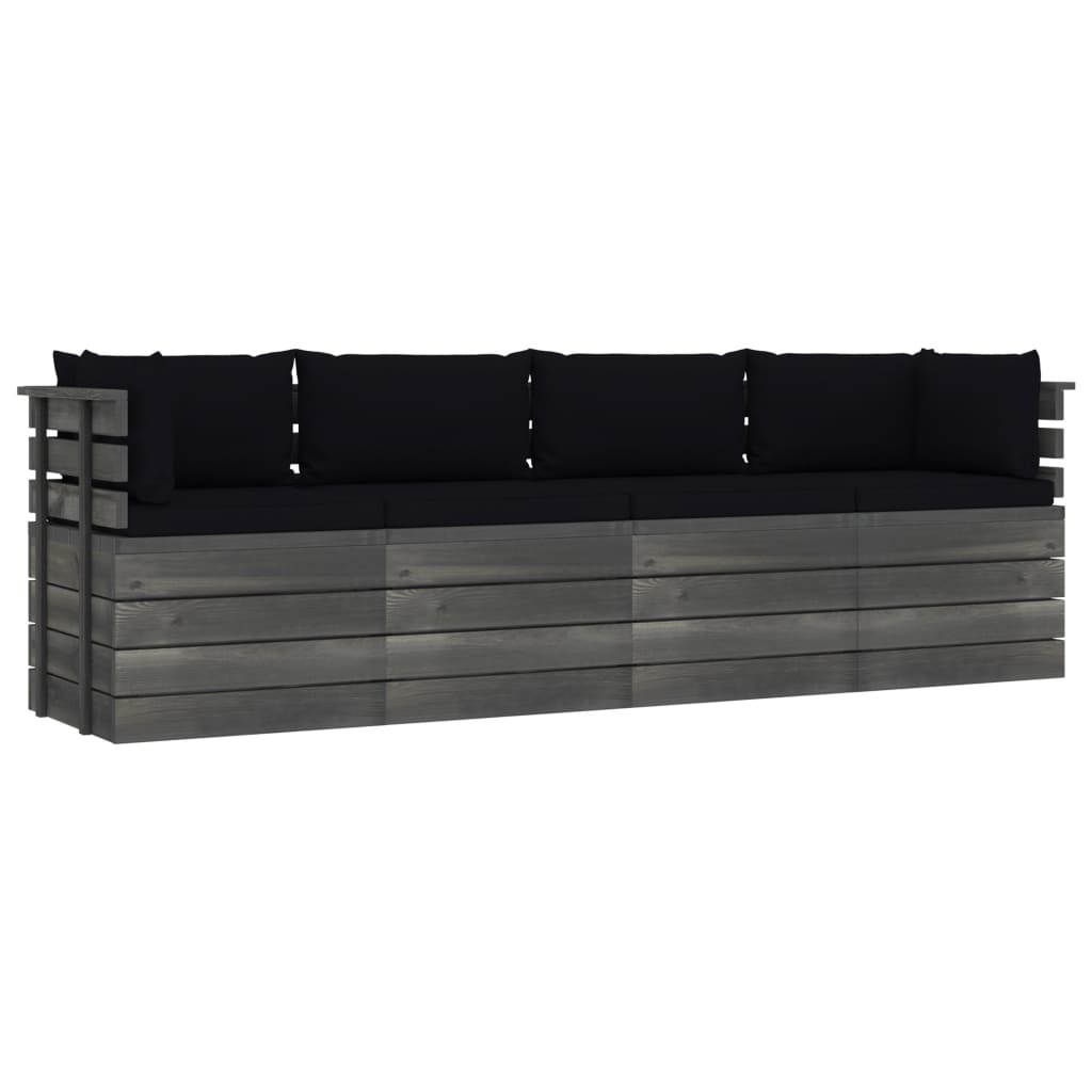 VidaXL Tuinbank 4-zits met kussens pallet massief grenenhout