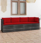 VidaXL Tuinbank 4-zits met kussens pallet massief grenenhout