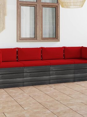 VidaXL Tuinbank 4-zits met kussens pallet massief grenenhout