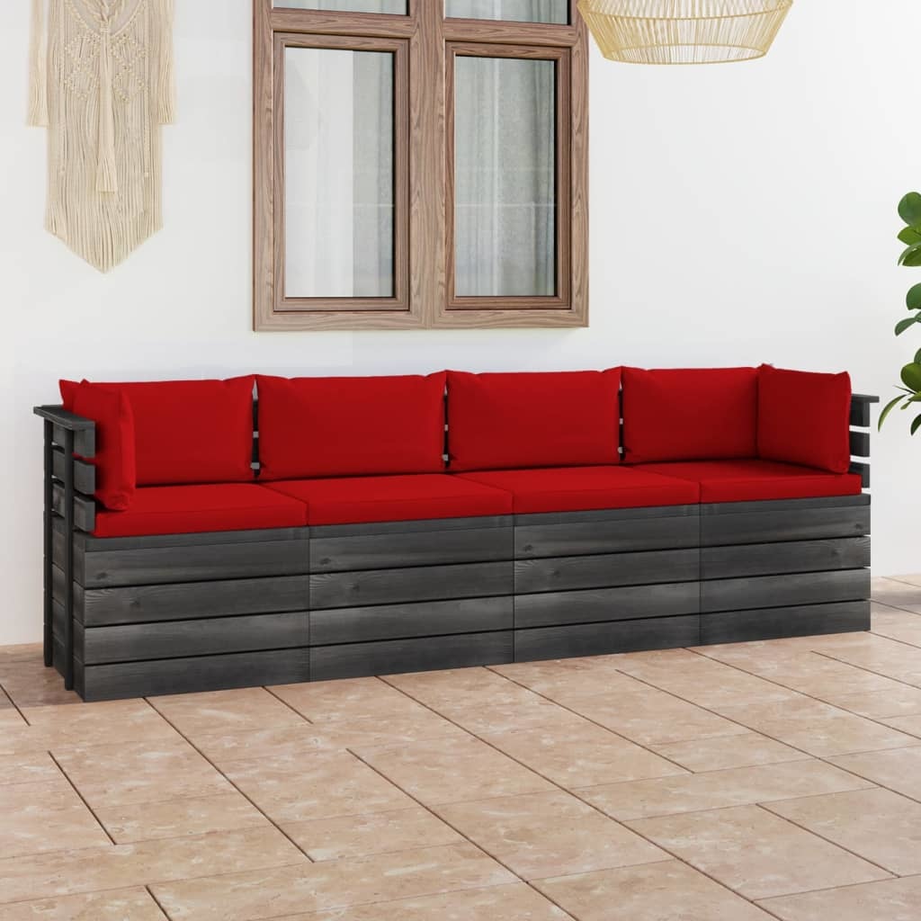 VidaXL Tuinbank 4-zits met kussens pallet massief grenenhout