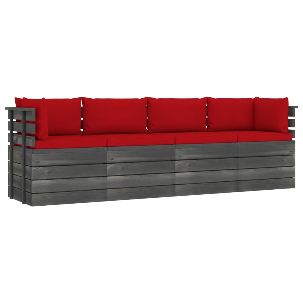 VidaXL Tuinbank 4-zits met kussens pallet massief grenenhout