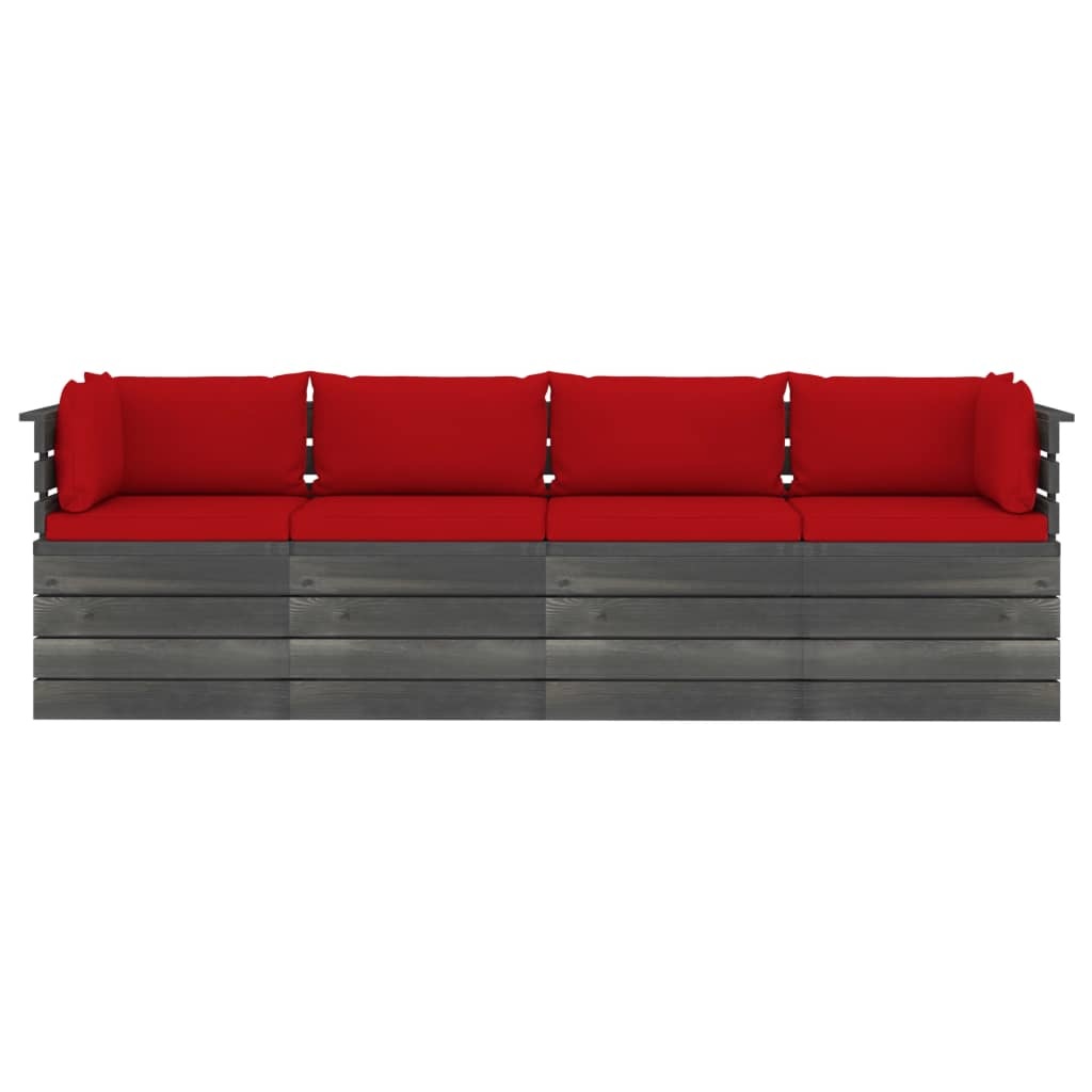 VidaXL Tuinbank 4-zits met kussens pallet massief grenenhout