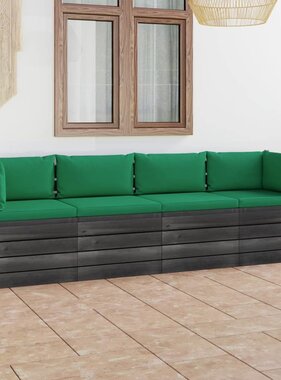 VidaXL Tuinbank 4-zits met kussens pallet massief grenenhout