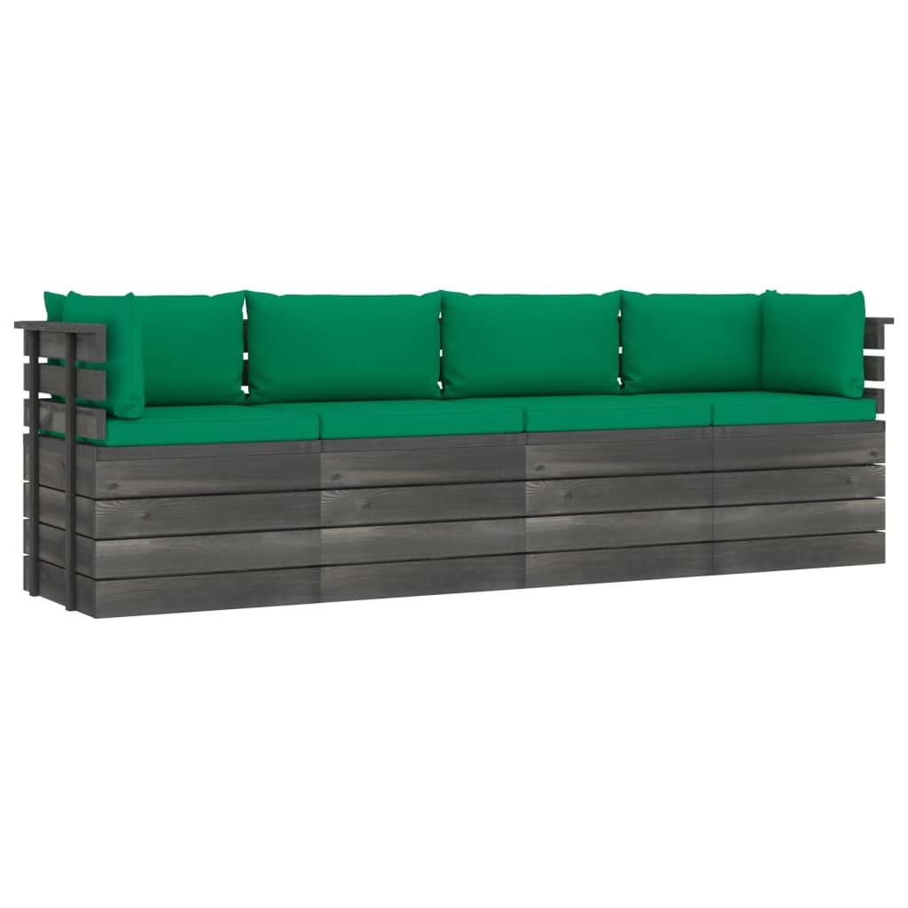 VidaXL Tuinbank 4-zits met kussens pallet massief grenenhout