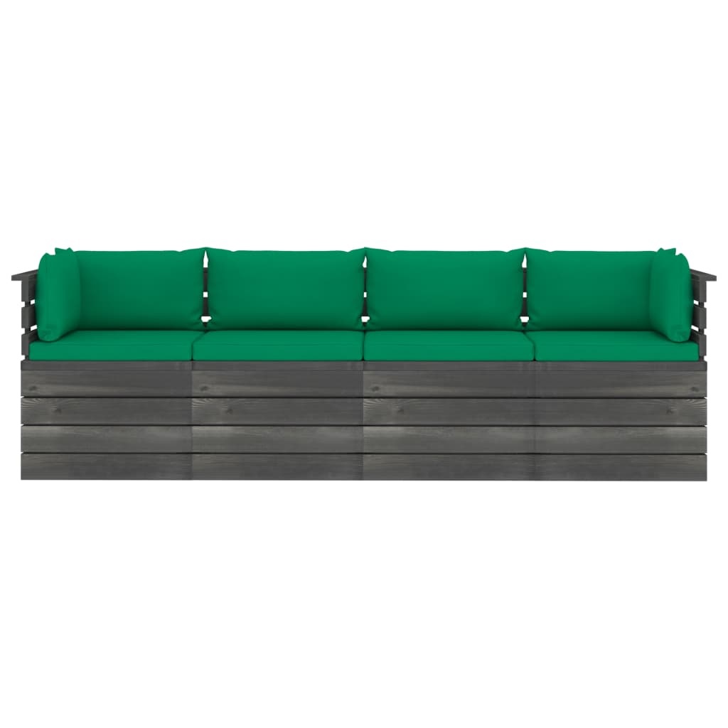 VidaXL Tuinbank 4-zits met kussens pallet massief grenenhout