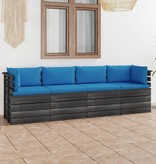 VidaXL Tuinbank 4-zits met kussens pallet massief grenenhout