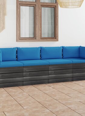 VidaXL Tuinbank 4-zits met kussens pallet massief grenenhout