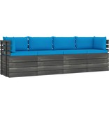VidaXL Tuinbank 4-zits met kussens pallet massief grenenhout
