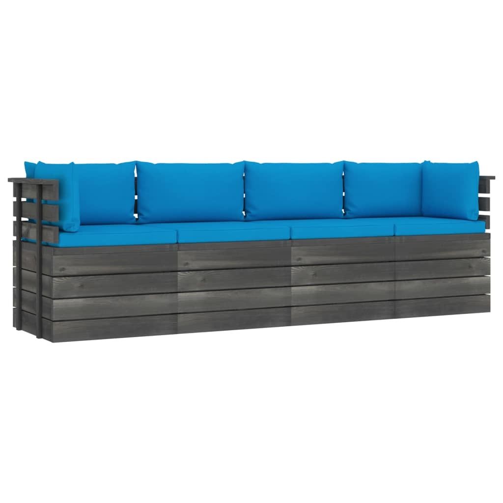 VidaXL Tuinbank 4-zits met kussens pallet massief grenenhout