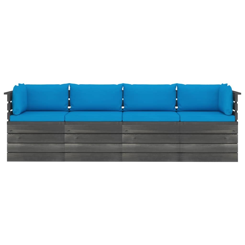 VidaXL Tuinbank 4-zits met kussens pallet massief grenenhout