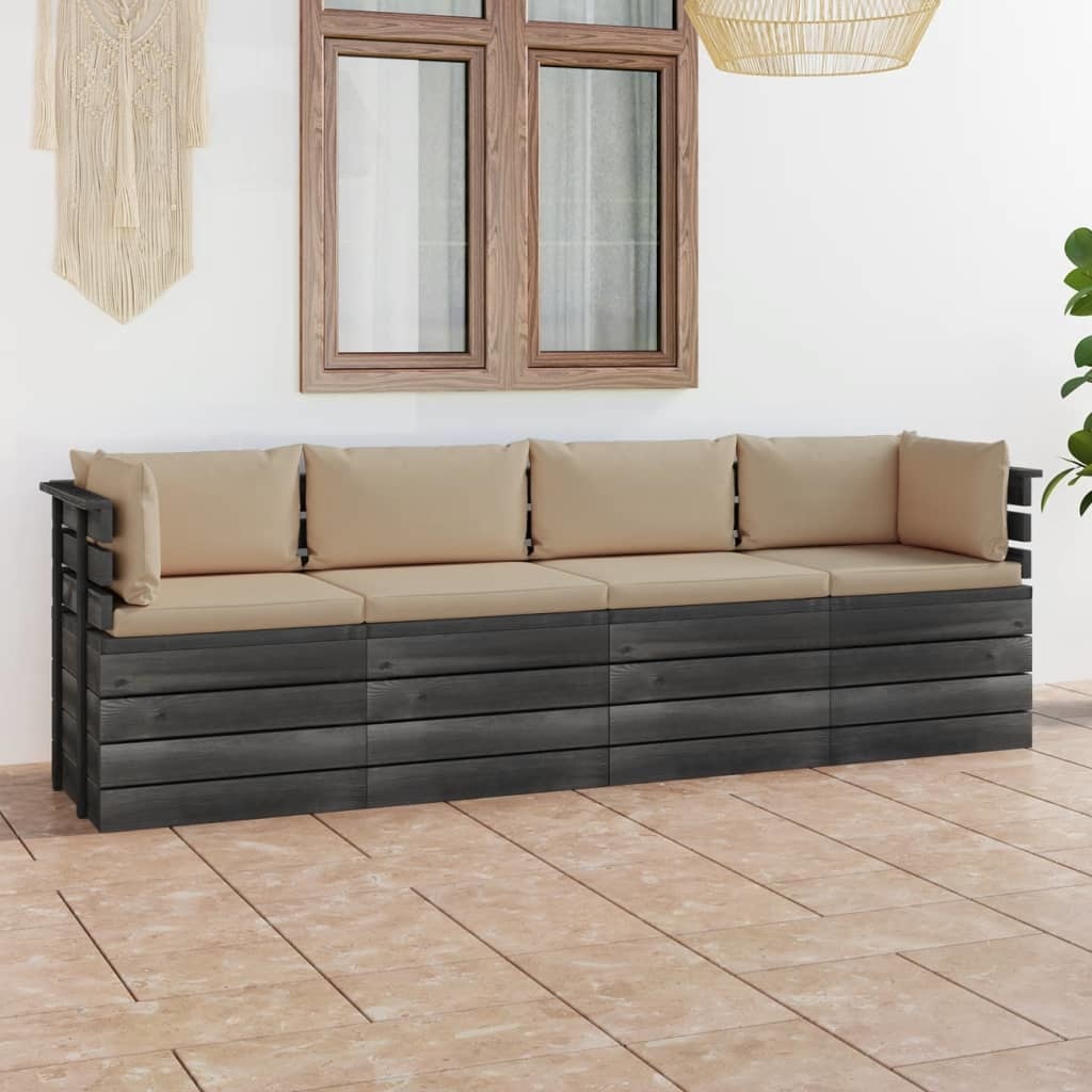 VidaXL Tuinbank 4-zits met kussens pallet massief grenenhout
