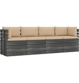VidaXL Tuinbank 4-zits met kussens pallet massief grenenhout