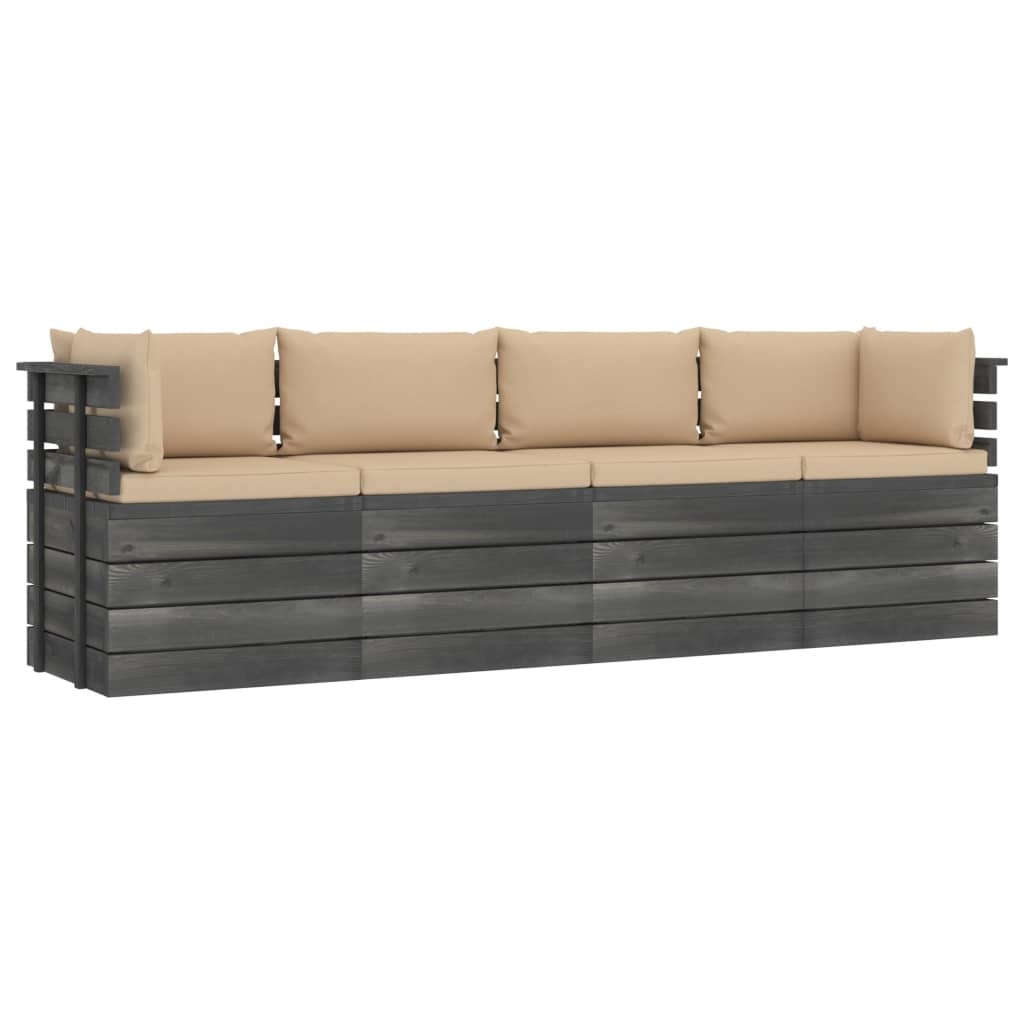 VidaXL Tuinbank 4-zits met kussens pallet massief grenenhout