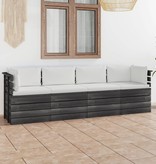 VidaXL Tuinbank 4-zits met kussens pallet massief grenenhout
