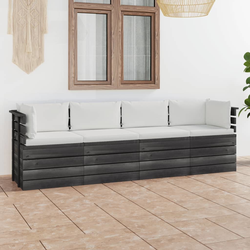VidaXL Tuinbank 4-zits met kussens pallet massief grenenhout
