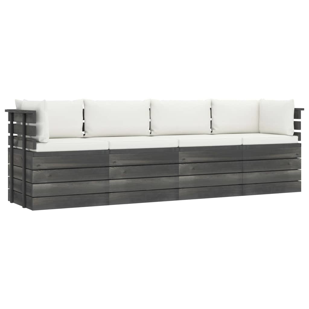 VidaXL Tuinbank 4-zits met kussens pallet massief grenenhout