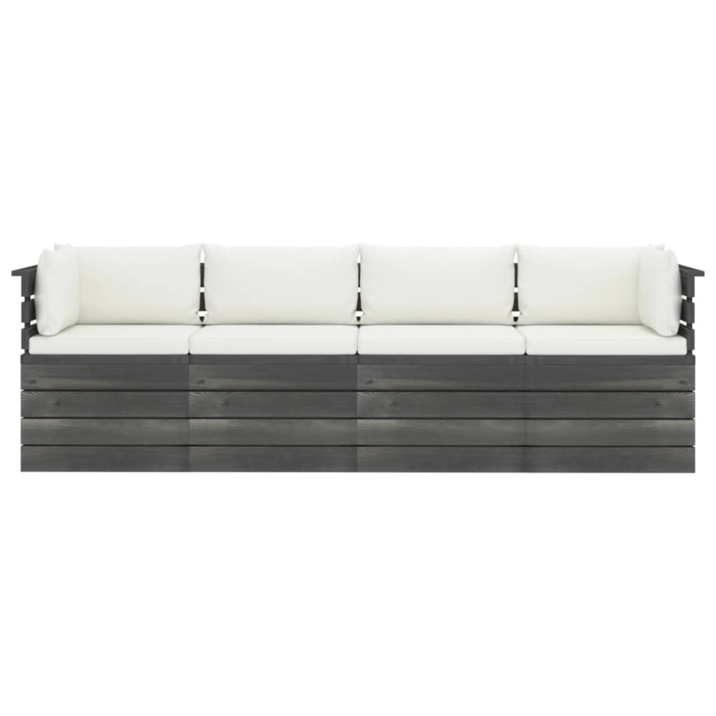 VidaXL Tuinbank 4-zits met kussens pallet massief grenenhout