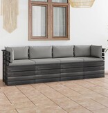 VidaXL Tuinbank 4-zits met kussens pallet massief grenenhout