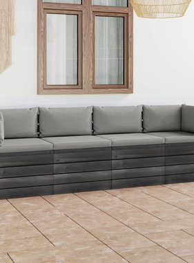 VidaXL Tuinbank 4-zits met kussens pallet massief grenenhout