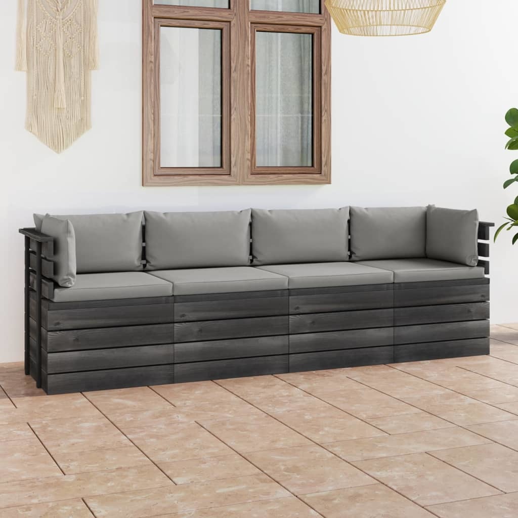 VidaXL Tuinbank 4-zits met kussens pallet massief grenenhout
