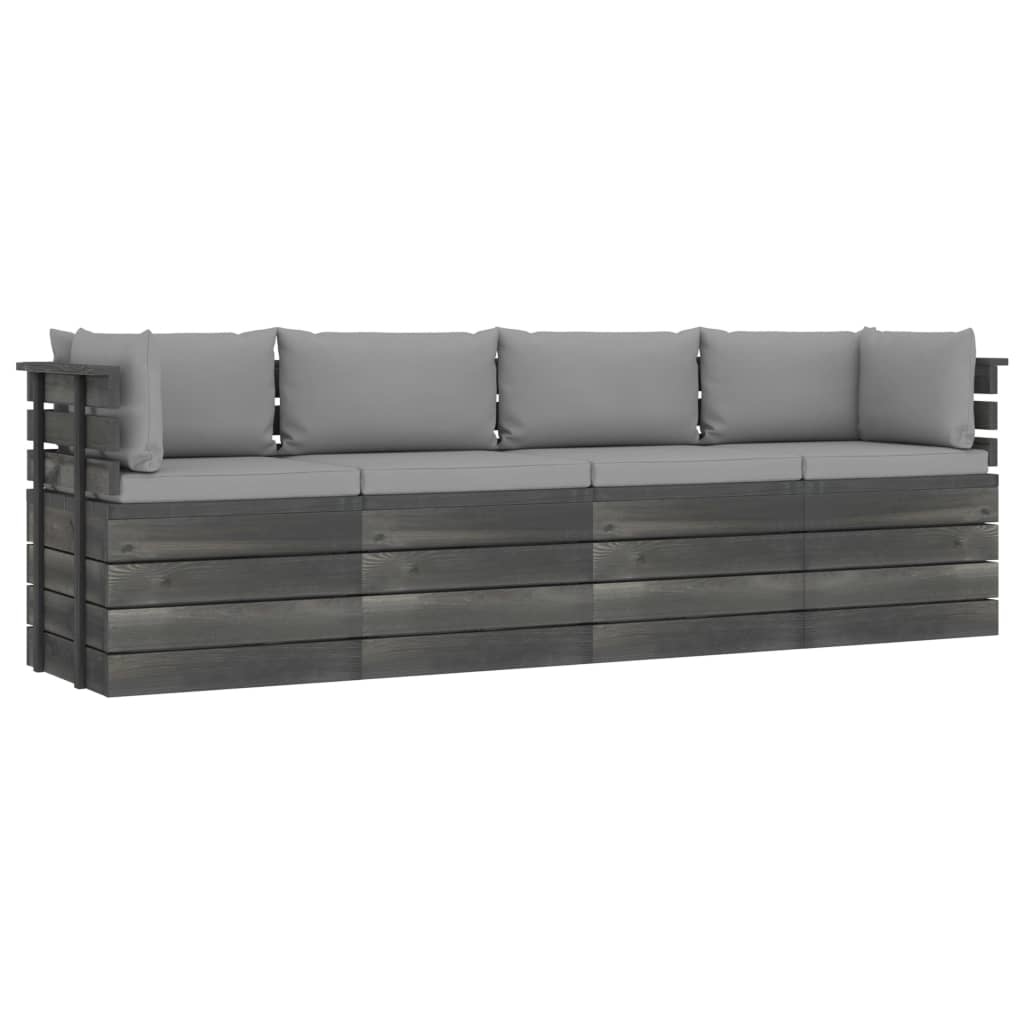 VidaXL Tuinbank 4-zits met kussens pallet massief grenenhout