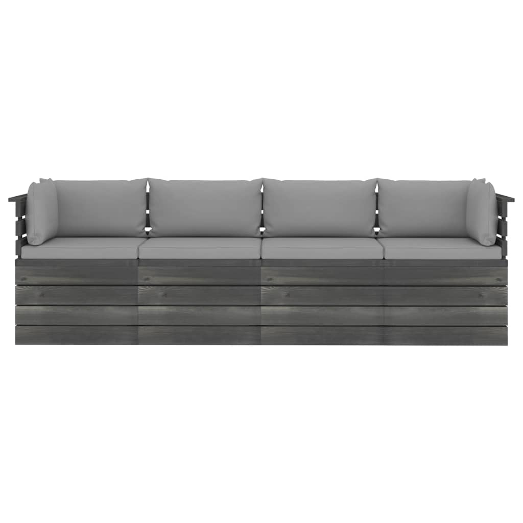VidaXL Tuinbank 4-zits met kussens pallet massief grenenhout