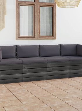 VidaXL Tuinbank 4-zits met kussens pallet massief grenenhout
