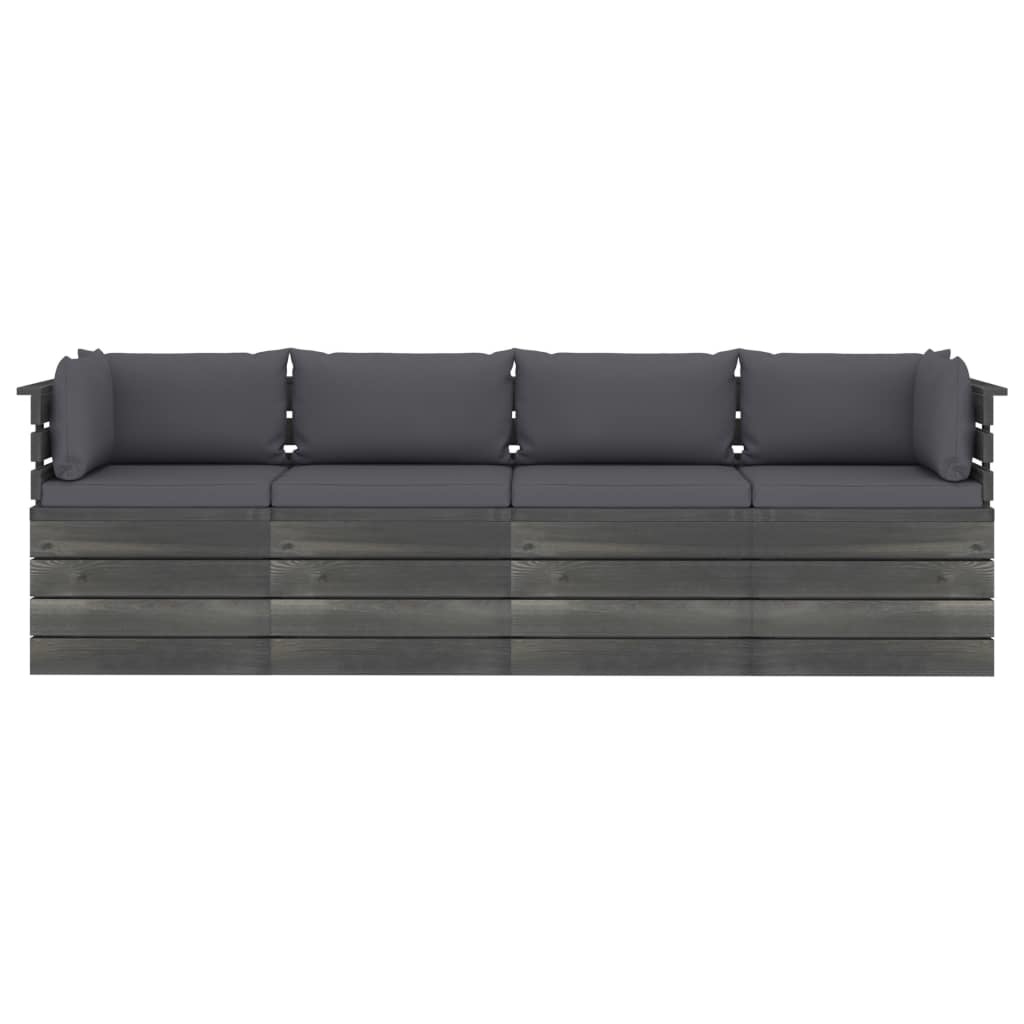 VidaXL Tuinbank 4-zits met kussens pallet massief grenenhout
