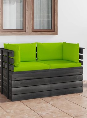 VidaXL Tuinbank 2-zits met kussens pallet massief grenenhout