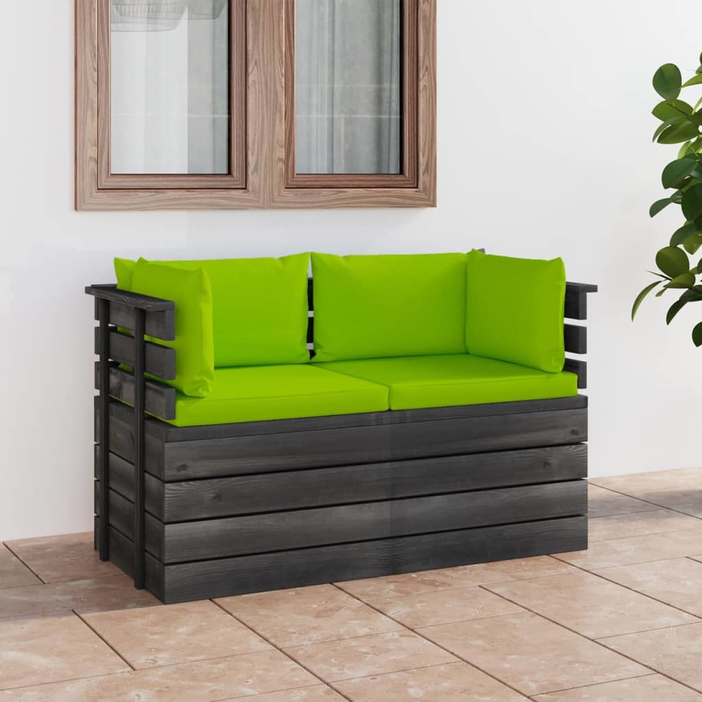 VidaXL Tuinbank 2-zits met kussens pallet massief grenenhout