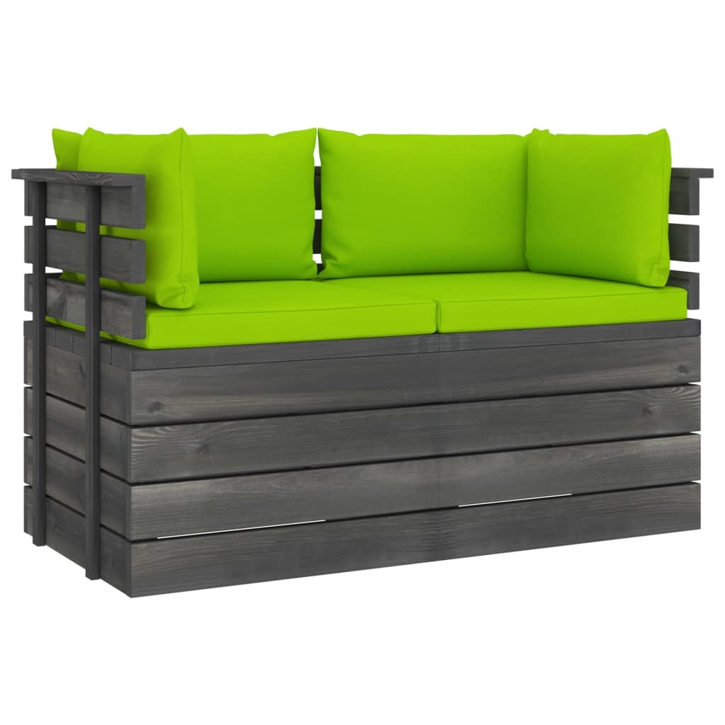VidaXL Tuinbank 2-zits met kussens pallet massief grenenhout