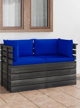 VidaXL Tuinbank 2-zits met kussens pallet massief grenenhout