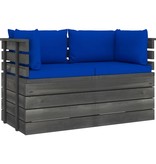 VidaXL Tuinbank 2-zits met kussens pallet massief grenenhout