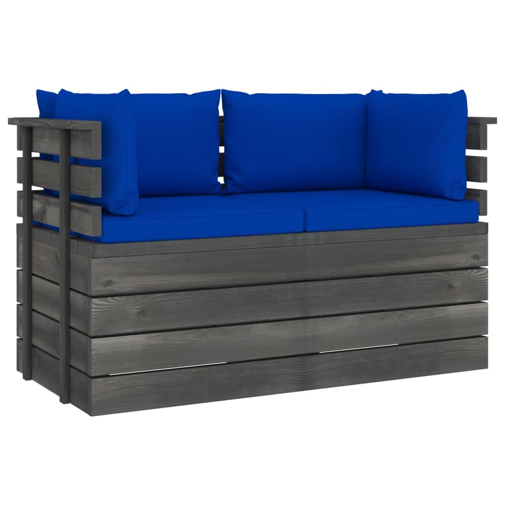 VidaXL Tuinbank 2-zits met kussens pallet massief grenenhout