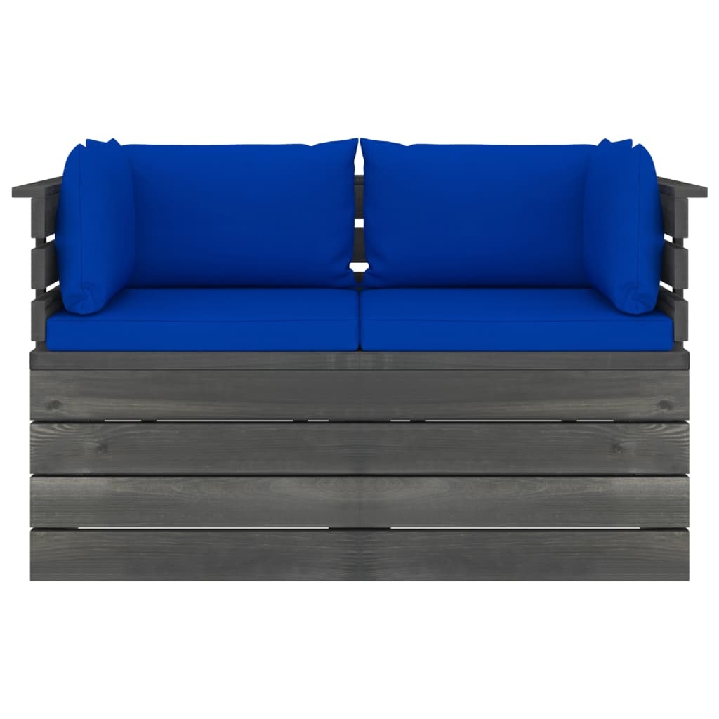 VidaXL Tuinbank 2-zits met kussens pallet massief grenenhout