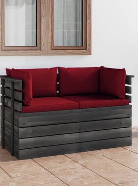 VidaXL Tuinbank 2-zits met kussens pallet massief grenenhout
