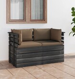 VidaXL Tuinbank 2-zits met kussens pallet massief grenenhout