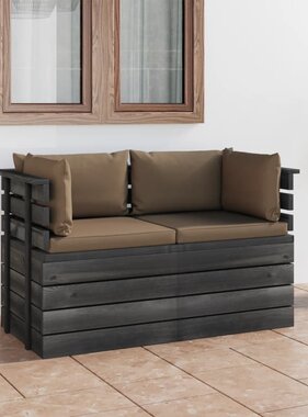 VidaXL Tuinbank 2-zits met kussens pallet massief grenenhout