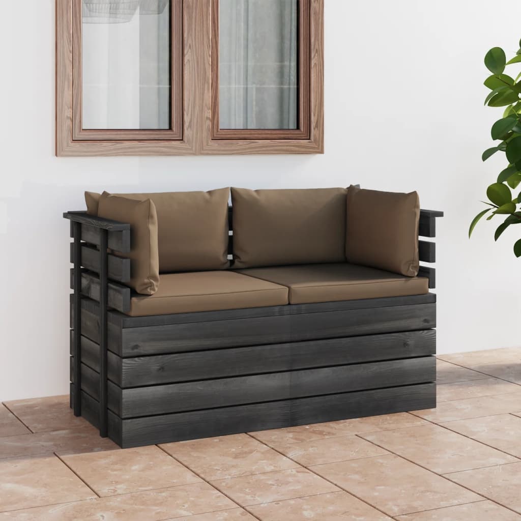 VidaXL Tuinbank 2-zits met kussens pallet massief grenenhout