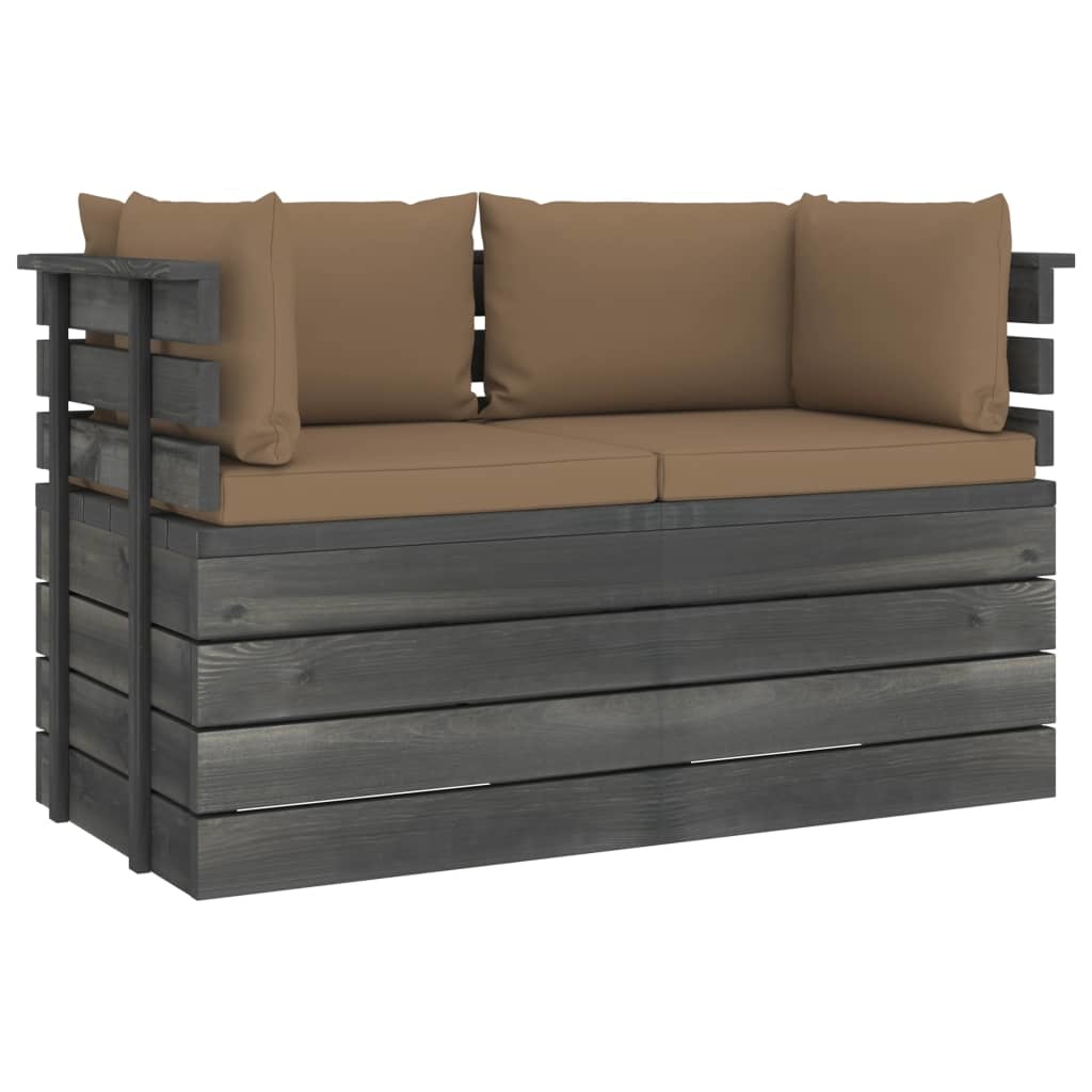 VidaXL Tuinbank 2-zits met kussens pallet massief grenenhout