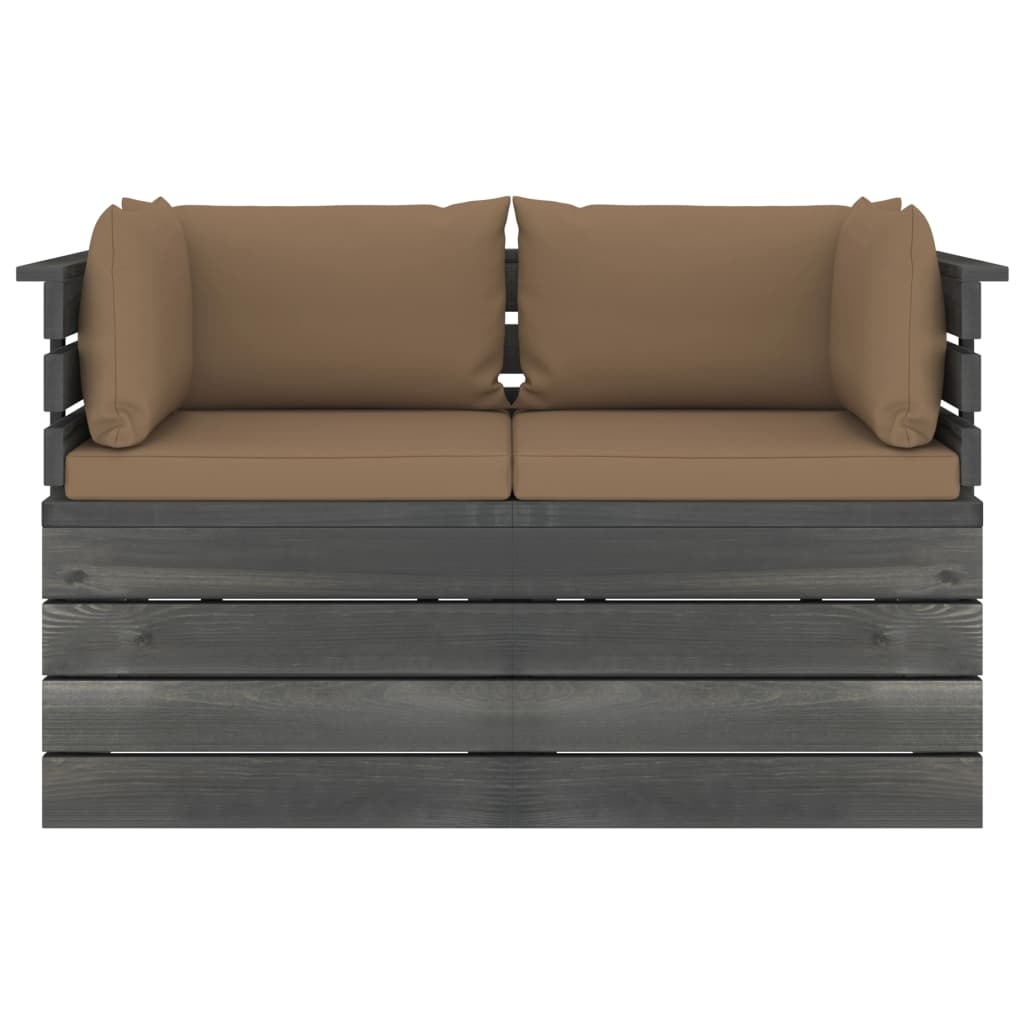 VidaXL Tuinbank 2-zits met kussens pallet massief grenenhout