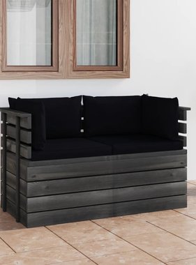VidaXL Tuinbank 2-zits met kussens pallet massief grenenhout
