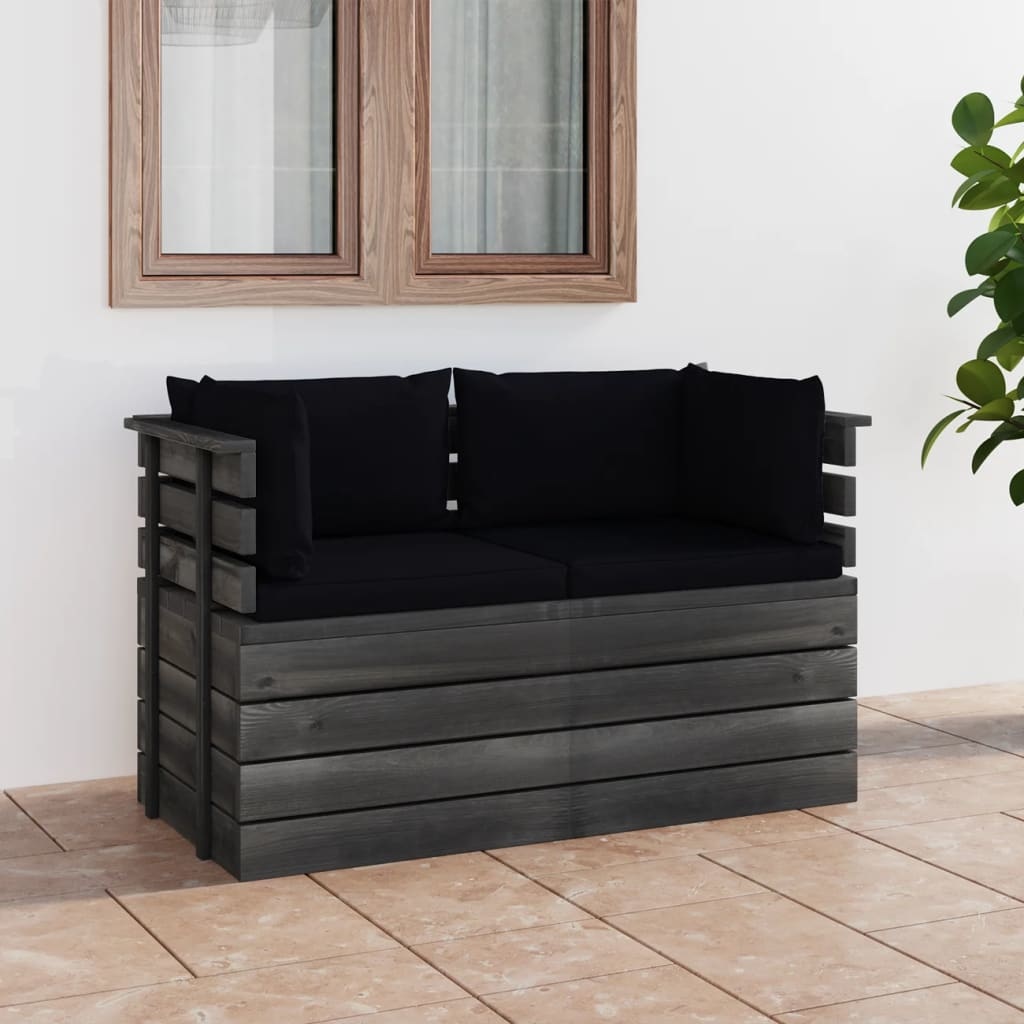 VidaXL Tuinbank 2-zits met kussens pallet massief grenenhout