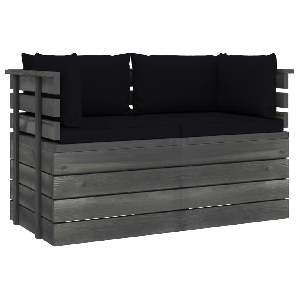 VidaXL Tuinbank 2-zits met kussens pallet massief grenenhout