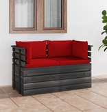 VidaXL Tuinbank 2-zits met kussens pallet massief grenenhout