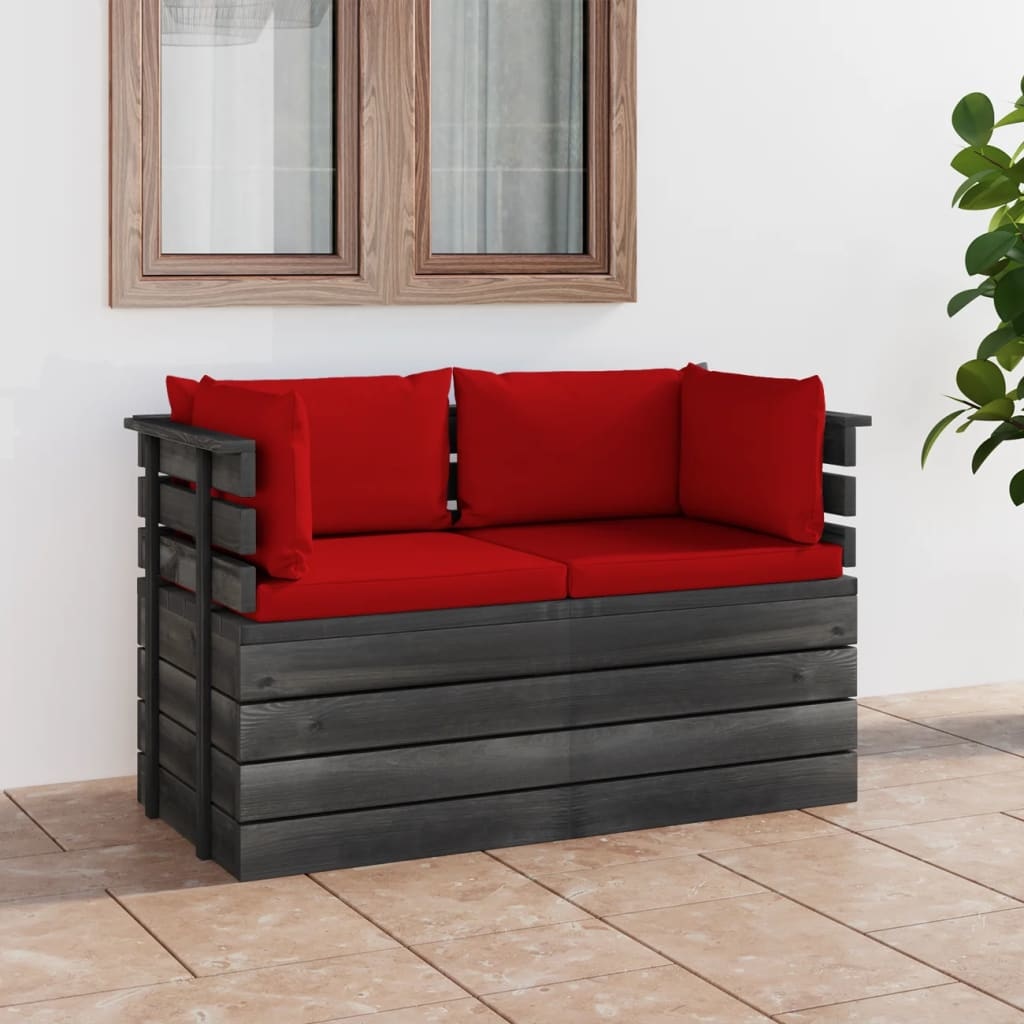 VidaXL Tuinbank 2-zits met kussens pallet massief grenenhout